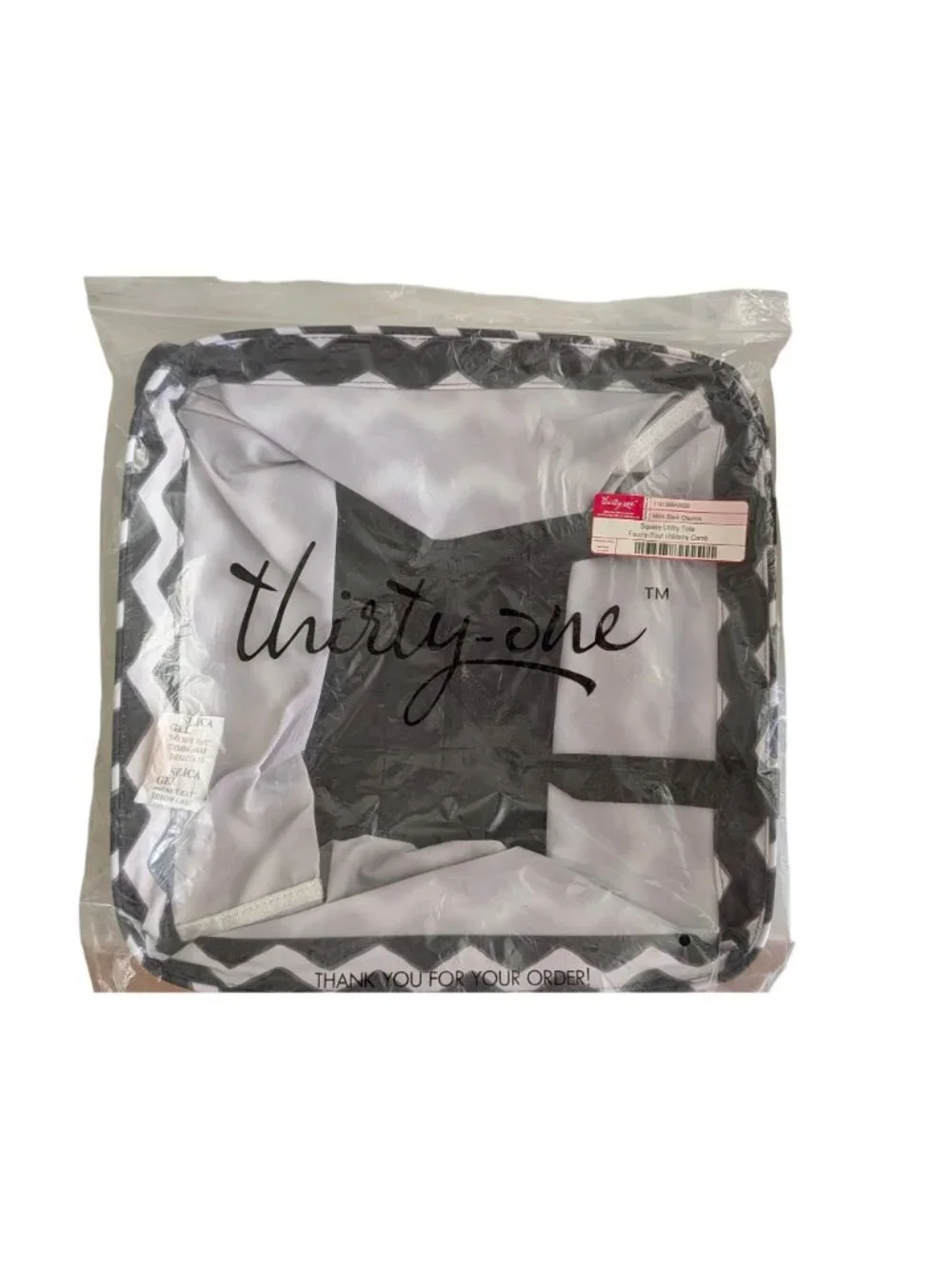 Thirty-One Square Utility Tote Black Chevron Durable Storage Bag